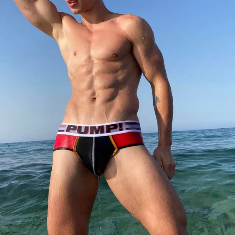 PUMP Contrast stitching men's briefs bulge pouch bag sexy low rise briefs shorts MP222