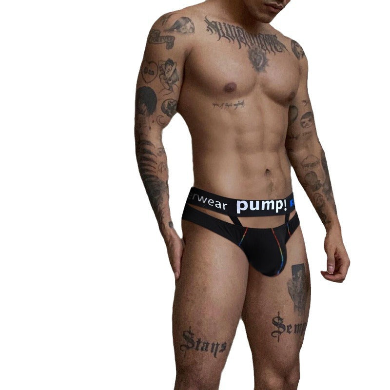 PUMP TEMU New Men's Panties Hanging Rings Erotic Mesh Half Pack Convex Bag Low Rise Briefs MP265