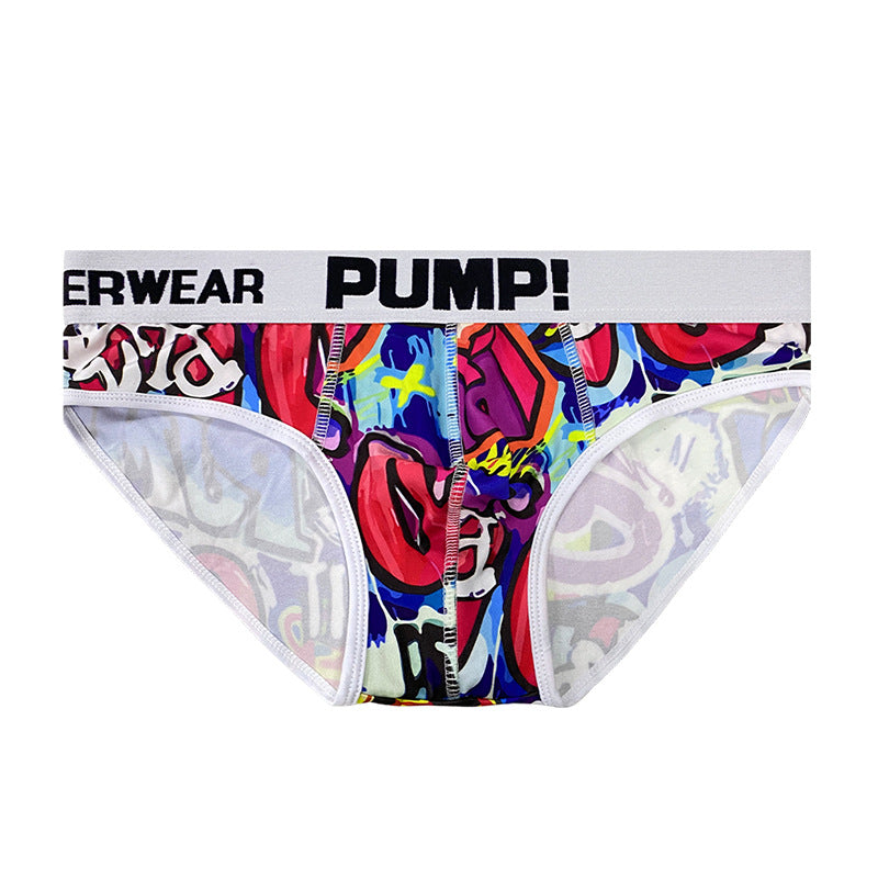 PUMP sexy graffiti print low rise briefs convex pouch bag sex pants briefs men's MP223