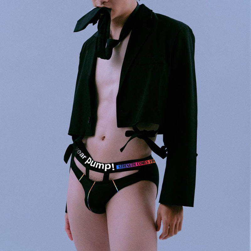PUMP TEMU New Men's Panties Hanging Rings Erotic Mesh Half Pack Convex Bag Low Rise Briefs MP265