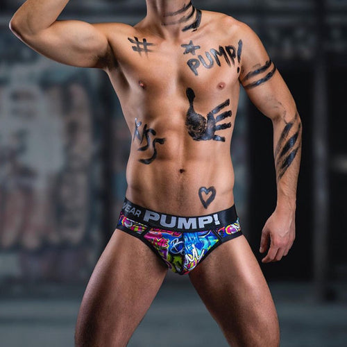 PUMP sexy graffiti print low rise briefs convex pouch bag sex pants briefs men's MP223