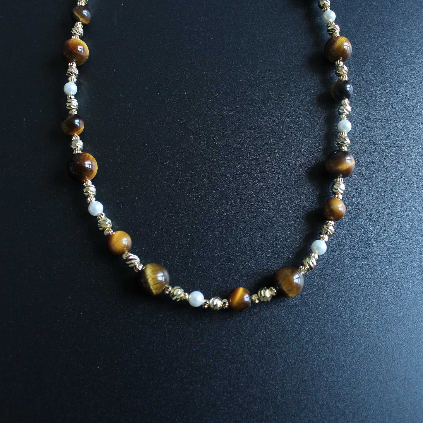 Tiger Eye Necklace, Shell Beads Necklace, Natural Stone Beaded Necklace, Boho Chic Jewelry, Healing Crystal Necklace, Unique Gift