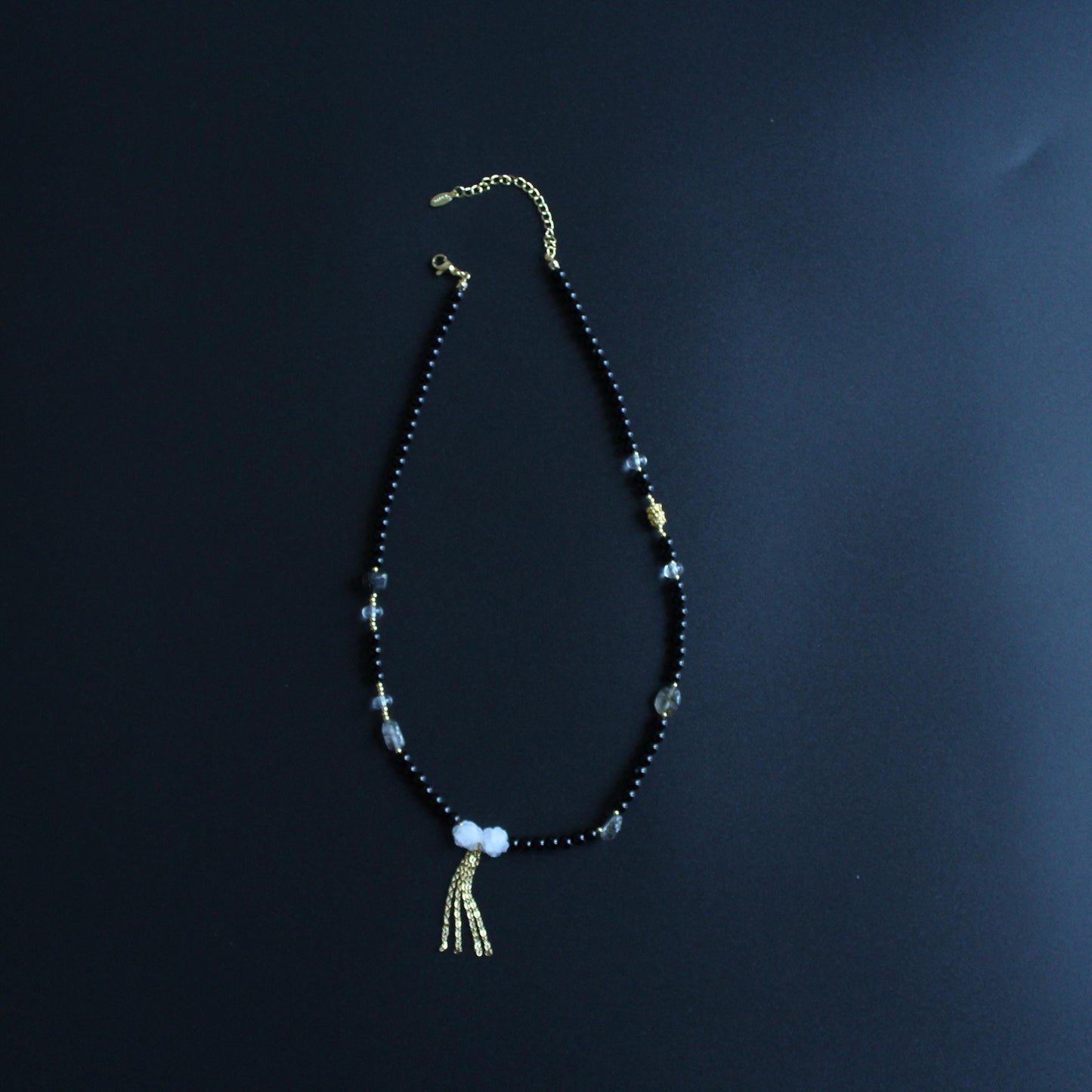 Black Onyx Choker,Black Rutilated Quartz & White Resin Rose Necklace,Gothic Vintage Jewelry,Elegant Floral Pendant,Handmade Gift