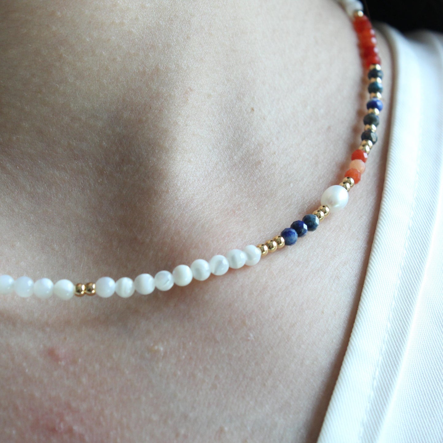 Lapis Lazuli Necklace,Horseshoe Snail Freshwater Pearl & Agate Jewelry,Boho Layered Pendant,Handmade Gemstone Gift