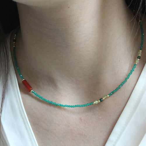 Natural Green Emerald Necklace, Girlfriend Gift, May Birthstone,Red AgateChoker, Green Stone Choker, Gifts for Her
