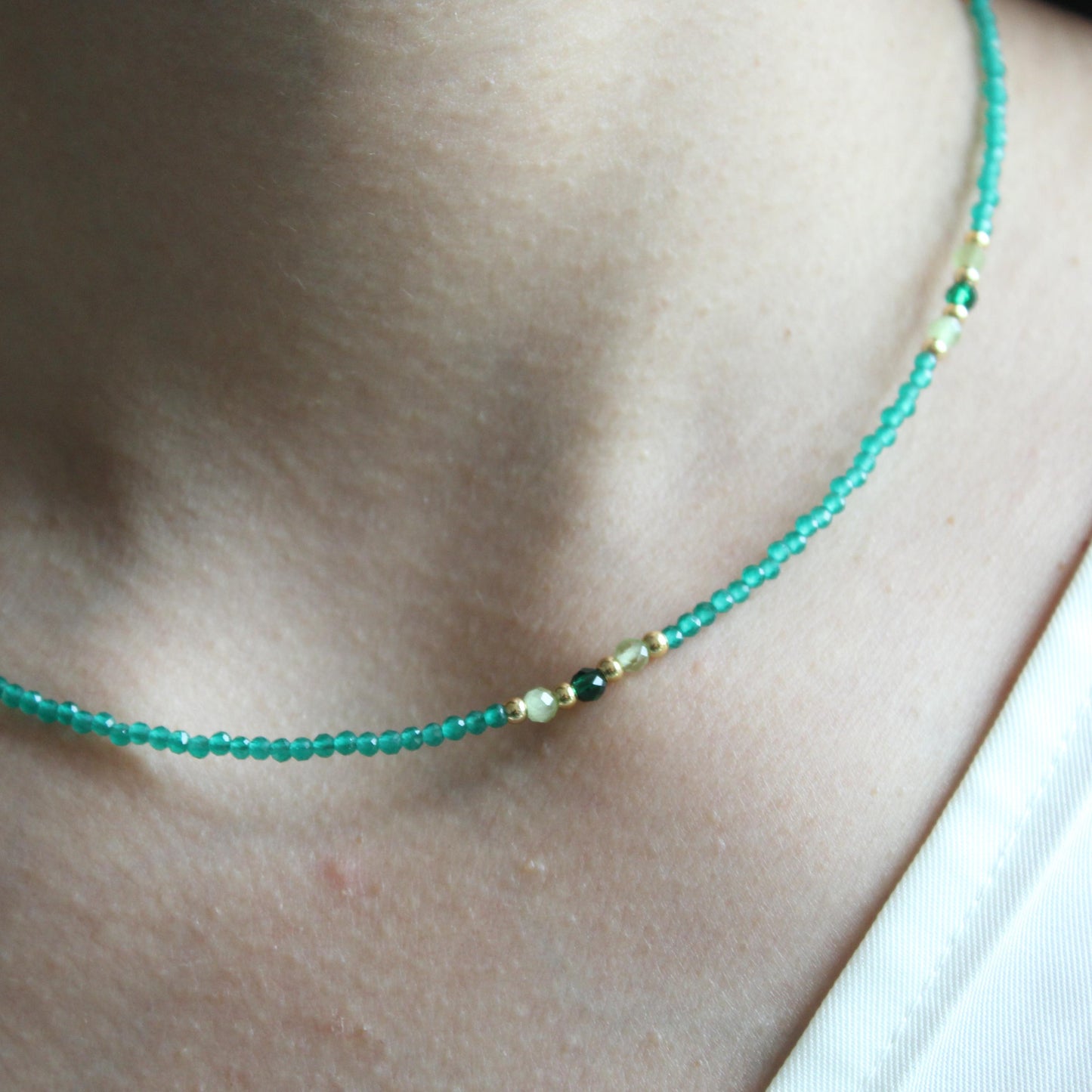 Natural Green Emerald Necklace, Girlfriend Gift, May Birthstone,Red AgateChoker, Green Stone Choker, Gifts for Her