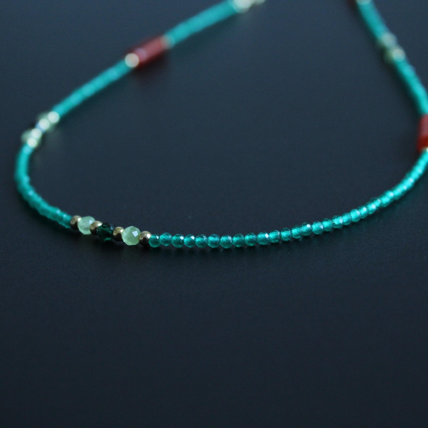 Natural Green Emerald Necklace, Girlfriend Gift, May Birthstone,Red AgateChoker, Green Stone Choker, Gifts for Her