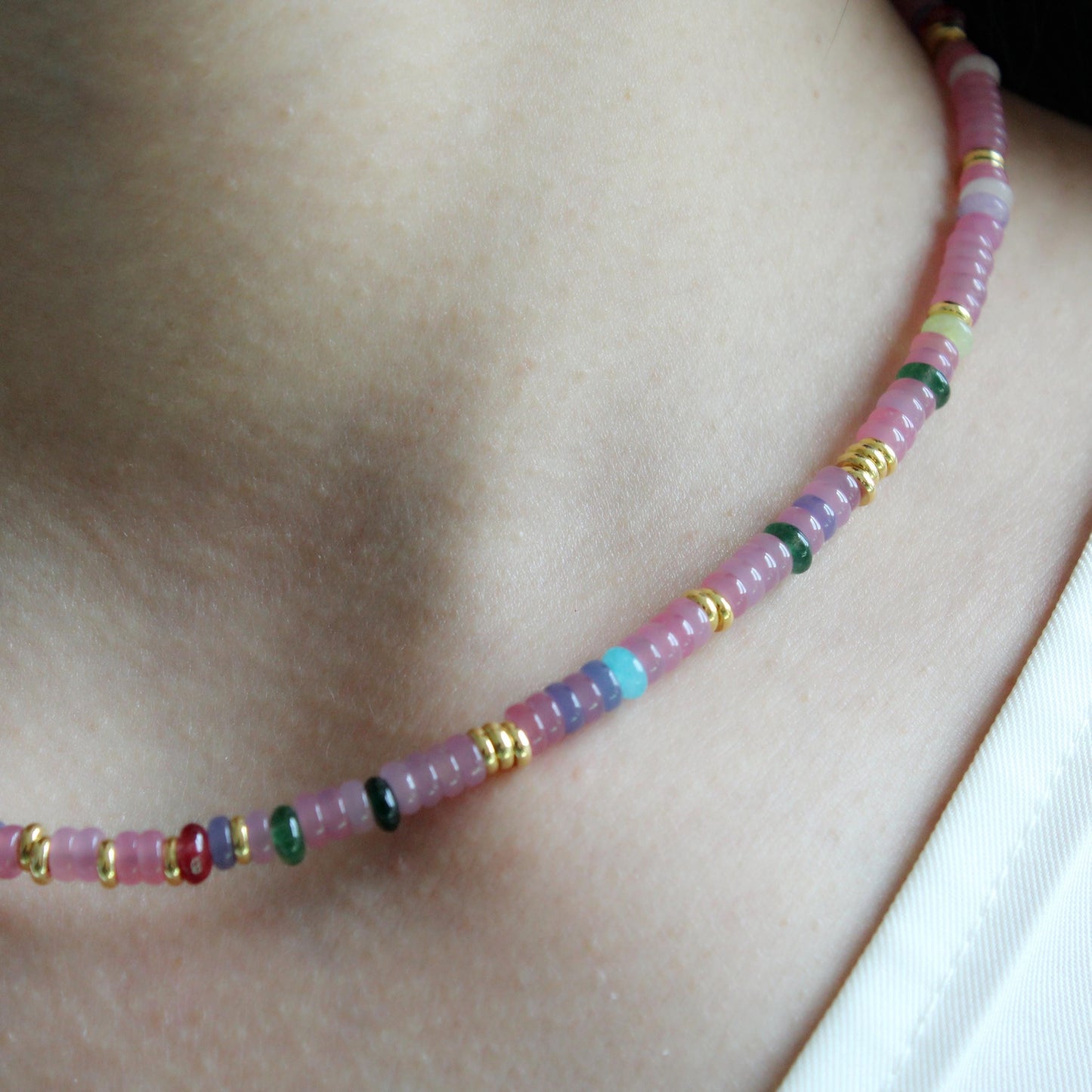 Multi Color Jade Necklace,Colorful Necklace,Colorful Jewelry,Minimalist Necklace, Gift for Her,Handmade Gemstone Jewelry,