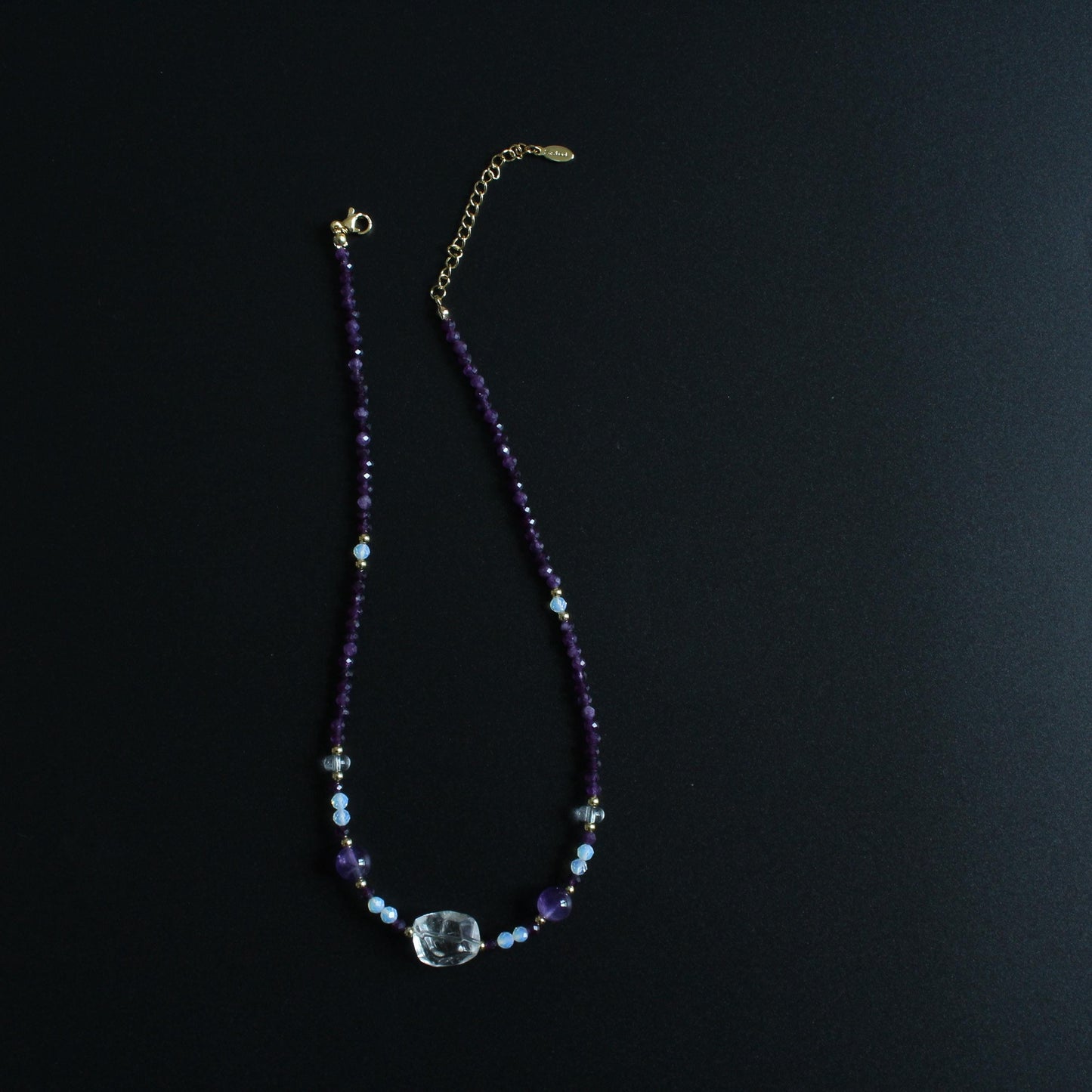 White Crystal Purple Crystal Necklace|Natural Crystal Healing Jewelry|February Birthstone Gift|Layered Gemstone Necklace|Gift for Her