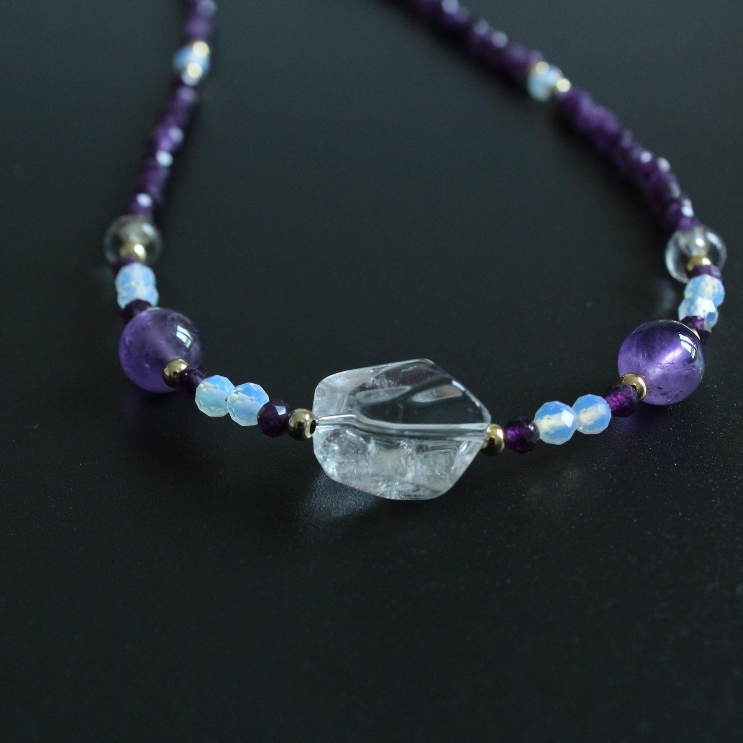 White Crystal Purple Crystal Necklace|Natural Crystal Healing Jewelry|February Birthstone Gift|Layered Gemstone Necklace|Gift for Her