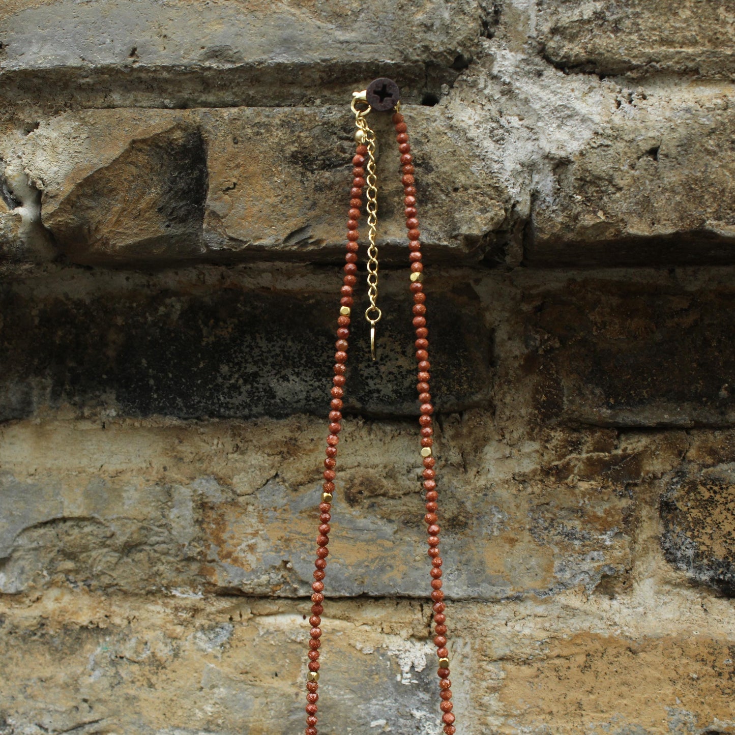 Goldstone Necklace with Evil Eye Pendant | Boho Healing Crystal Jewelry | Gold Beaded Choker | Handmade Protection Amulet for Her