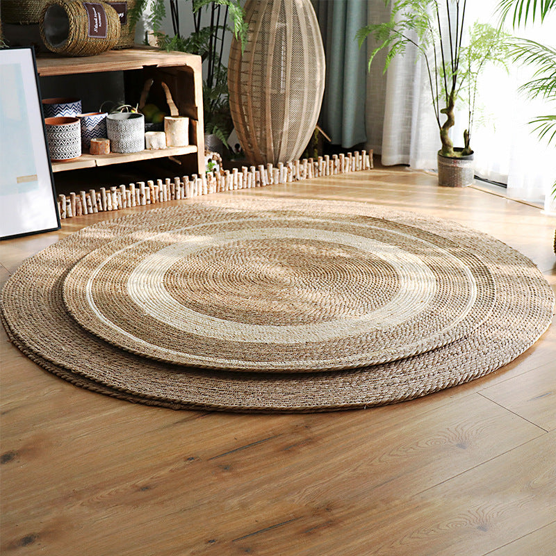 Round Rattan Cat Scratching Mat |   Natural Wood Tone Floor Rug |   Handwoven Tatami Carpet |   Bedside Bay Window Grass-Weave Mat for Cats