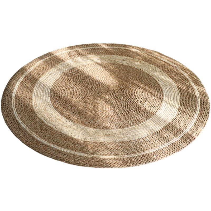 Round Rattan Cat Scratching Mat |   Natural Wood Tone Floor Rug |   Handwoven Tatami Carpet |   Bedside Bay Window Grass-Weave Mat for Cats