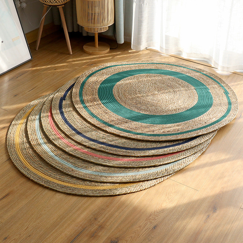 Round Rattan Cat Scratching Mat |   Natural Wood Tone Floor Rug |   Handwoven Tatami Carpet |   Bedside Bay Window Grass-Weave Mat for Cats
