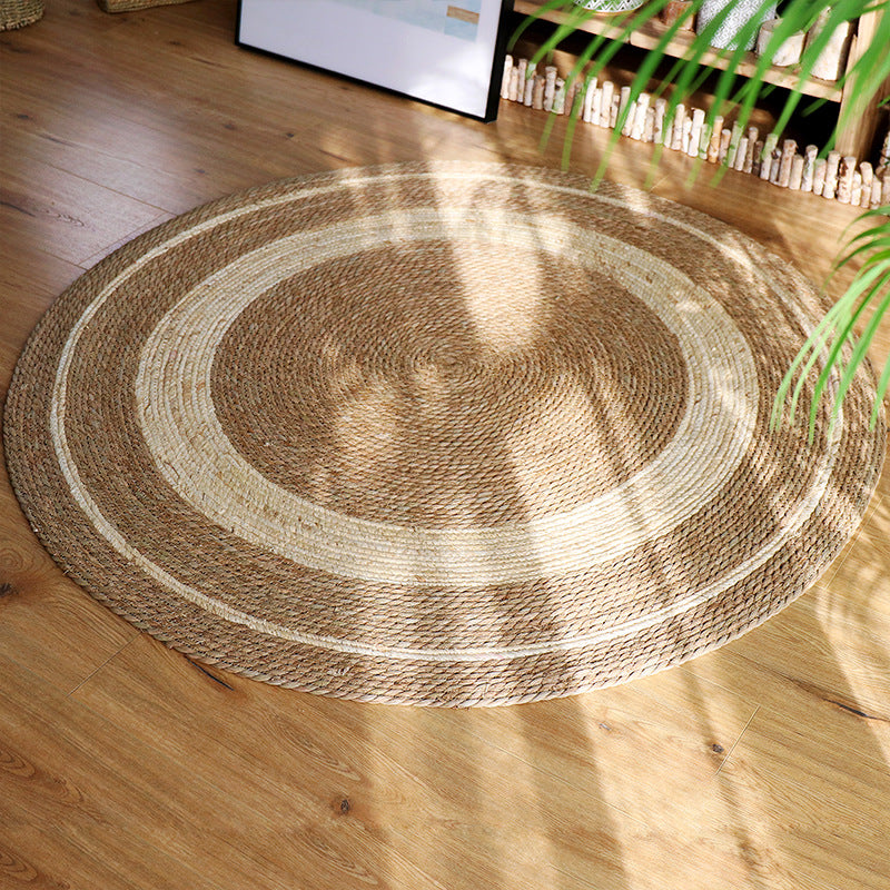 Round Rattan Cat Scratching Mat |   Natural Wood Tone Floor Rug |   Handwoven Tatami Carpet |   Bedside Bay Window Grass-Weave Mat for Cats