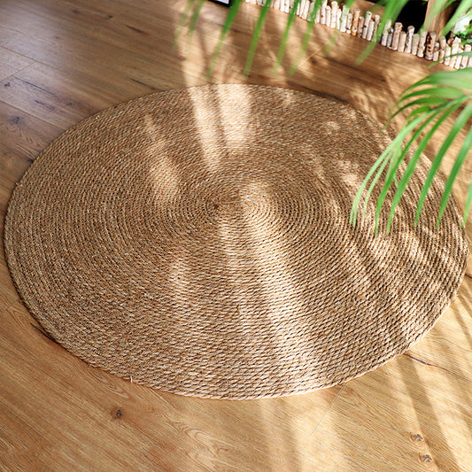 Round Rattan Cat Scratching Mat |   Natural Wood Tone Floor Rug |   Handwoven Tatami Carpet |   Bedside Bay Window Grass-Weave Mat for Cats