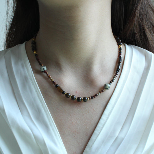 Tiger Eye Necklace, Shell Beads Necklace, Natural Stone Beaded Necklace, Boho Chic Jewelry, Healing Crystal Necklace, Unique Gift