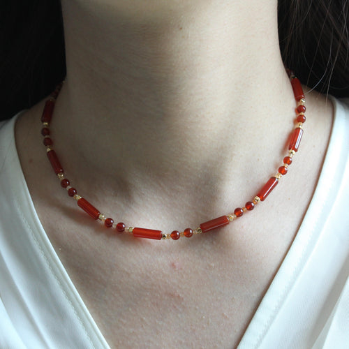 Red Carnelian Necklace Choker, Red Necklace, Red Gemstone Necklace, Genuine Carnelian, Beaded Necklace, Handmade Jewelry,gift
