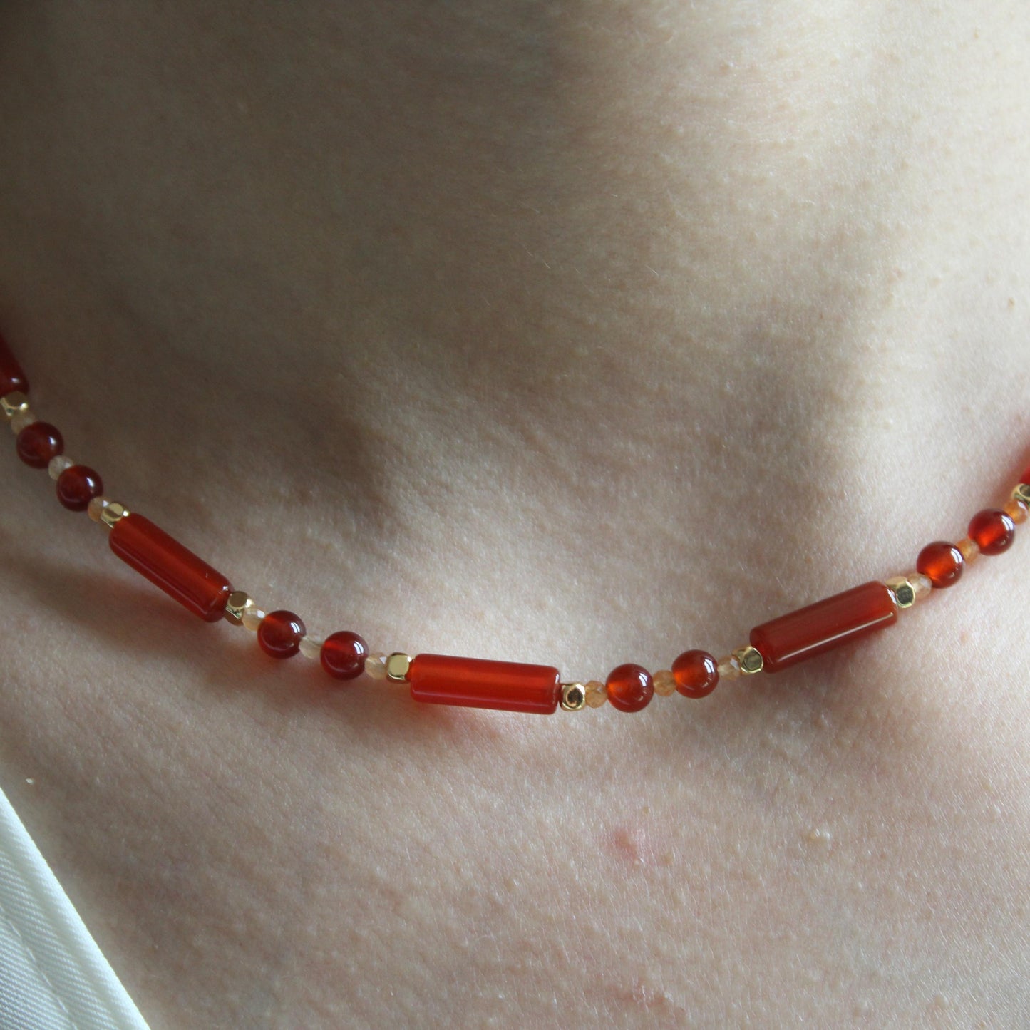 Red Carnelian Necklace Choker, Red Necklace, Red Gemstone Necklace, Genuine Carnelian, Beaded Necklace, Handmade Jewelry,gift