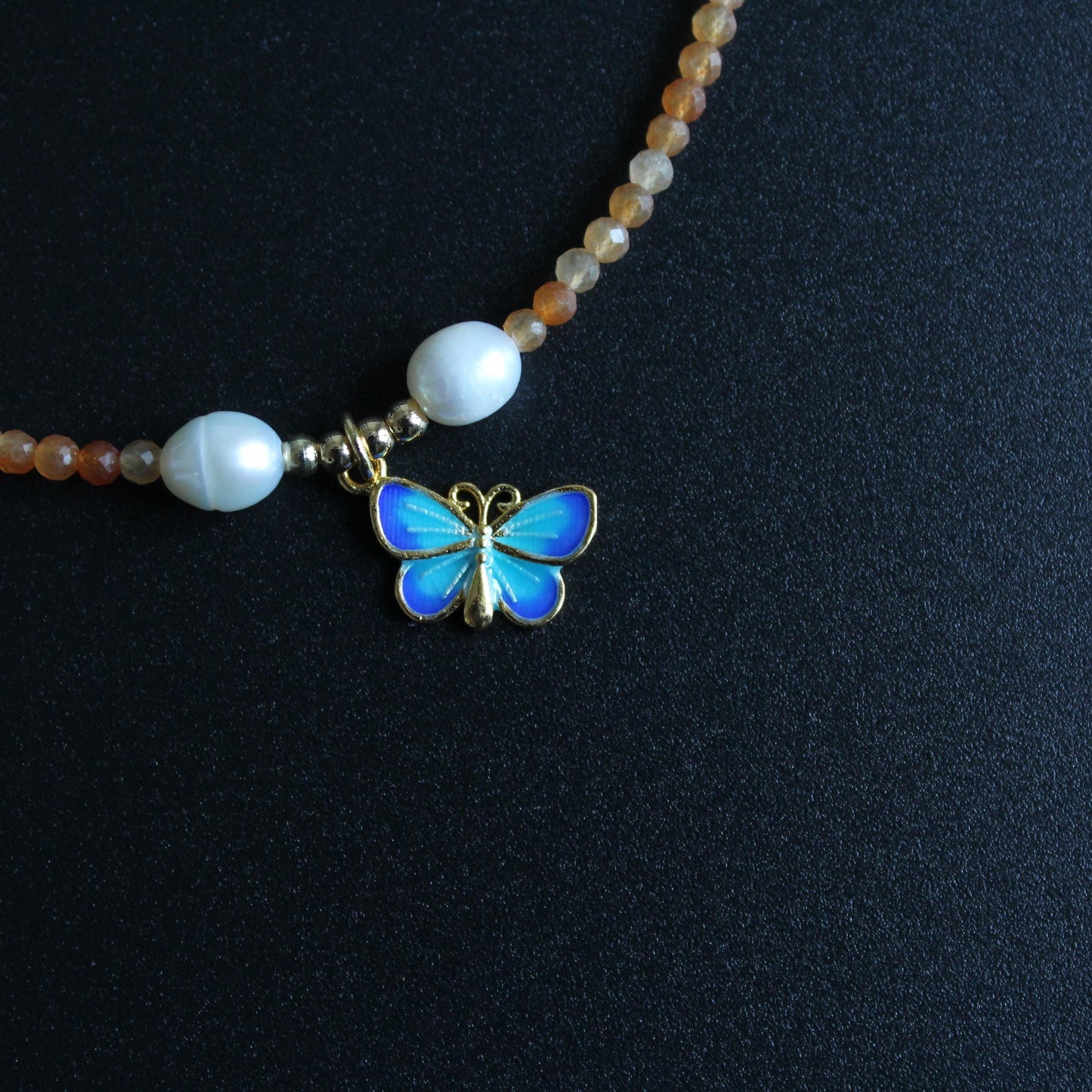 Butterfly Pendant, Horse ConchYellow Agate Beaded Necklace, Unique Spiritual Jewelry for Women, Handmade Gift for Her,Handmade Jewelry