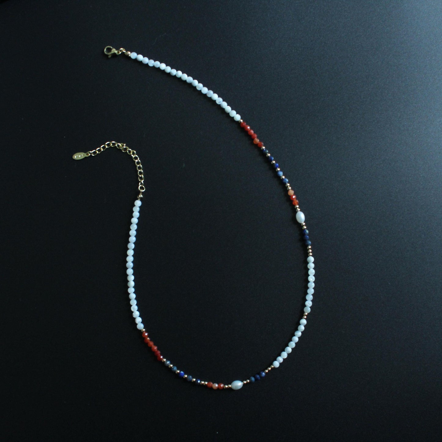 Lapis Lazuli Necklace，Horseshoe Snail Freshwater Pearl & Agate Jewelry，Boho Layered Pendant，Handmade Gemstone Gift