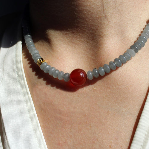 Red Agate Gray White Jade Necklace，Gemstone Pendant Jewelry，Elegant Handmade Gift，Natural Stone Necklace,Gift，Choker，
