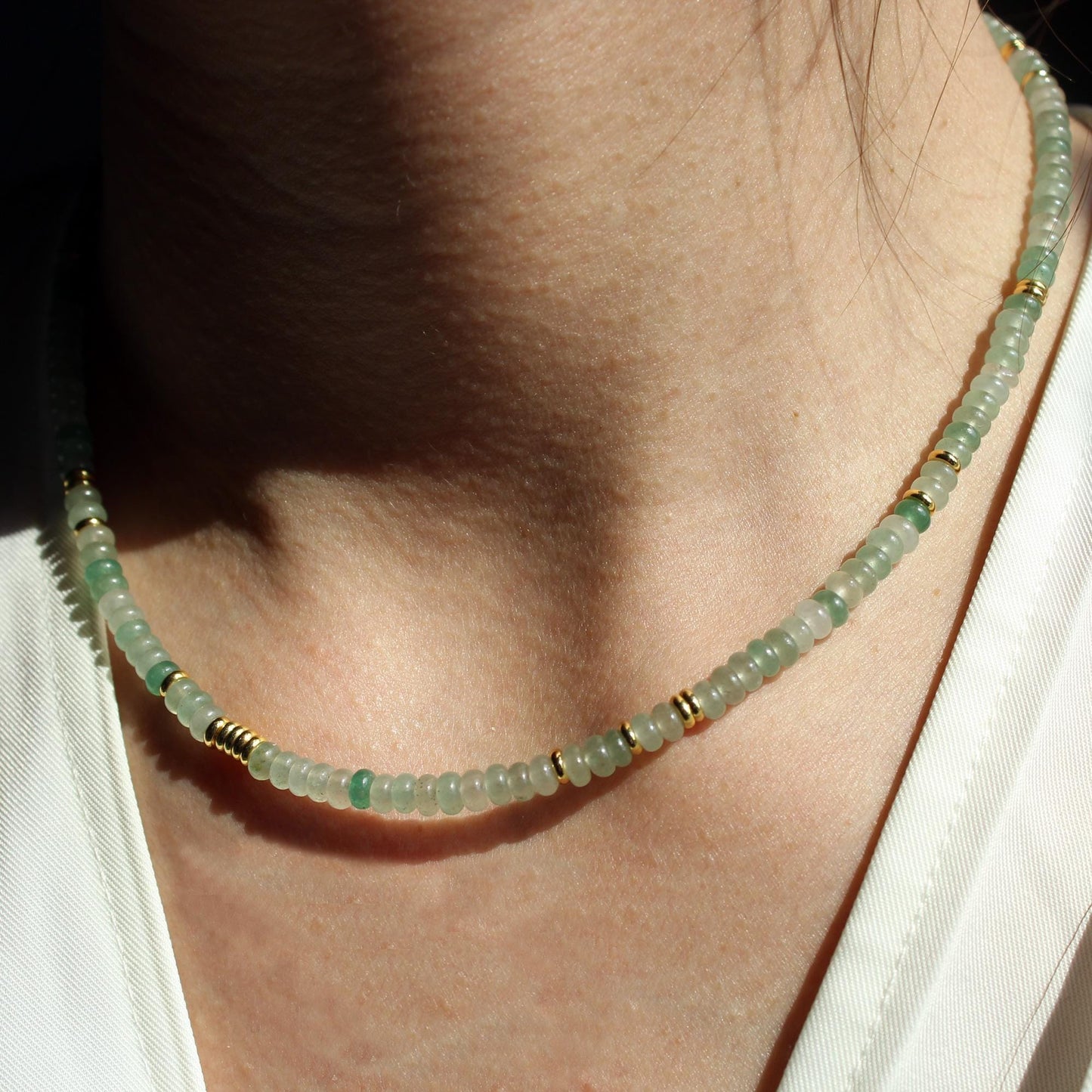 Green Aventurine & Metal Bead Necklace, Adjustable Gold Chain, Handmade Jewelry, Gift for Her,Dainty Jewelry Mother's Day Gift