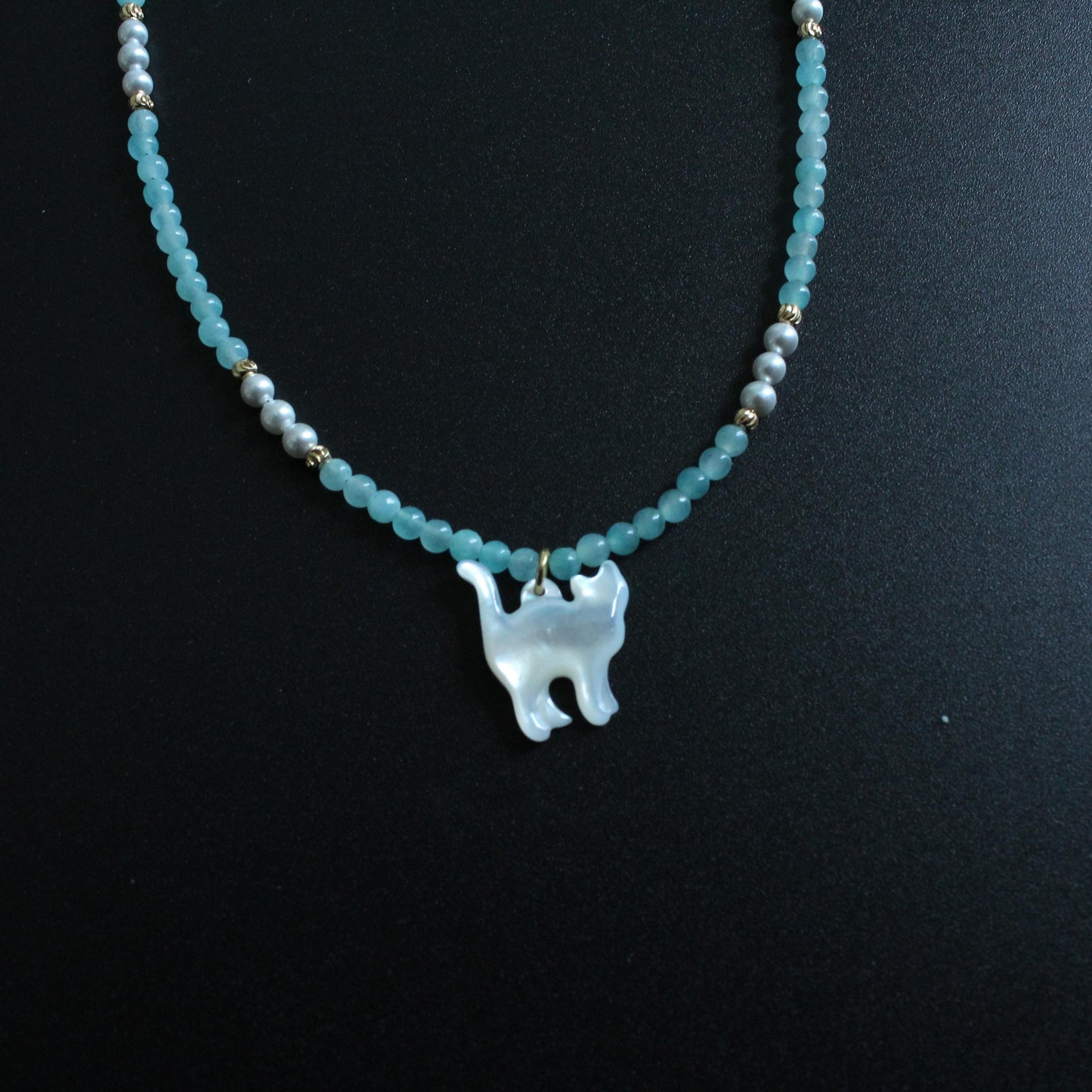 Cat pendant,Natural Blue Amazonite Smooth Oval Nugget Shape Gemstone Loose Beads,Minimalist Handmade Crystal Necklace,  Gift for Her