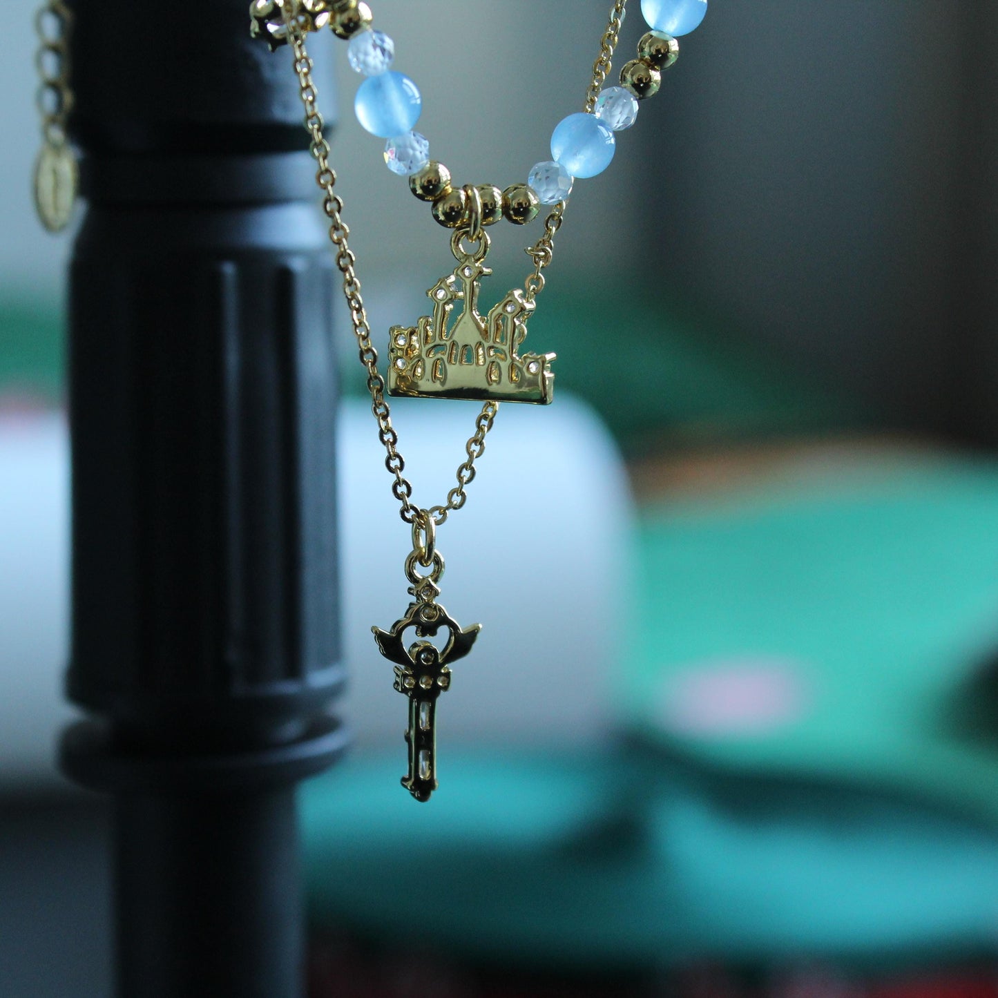 Fairy Tale Necklace,Freshwater Pearl Zircon Jewelry,Gold Layered Necklace,Castle & Key Pendant,Princesscore Aesthetic Gift