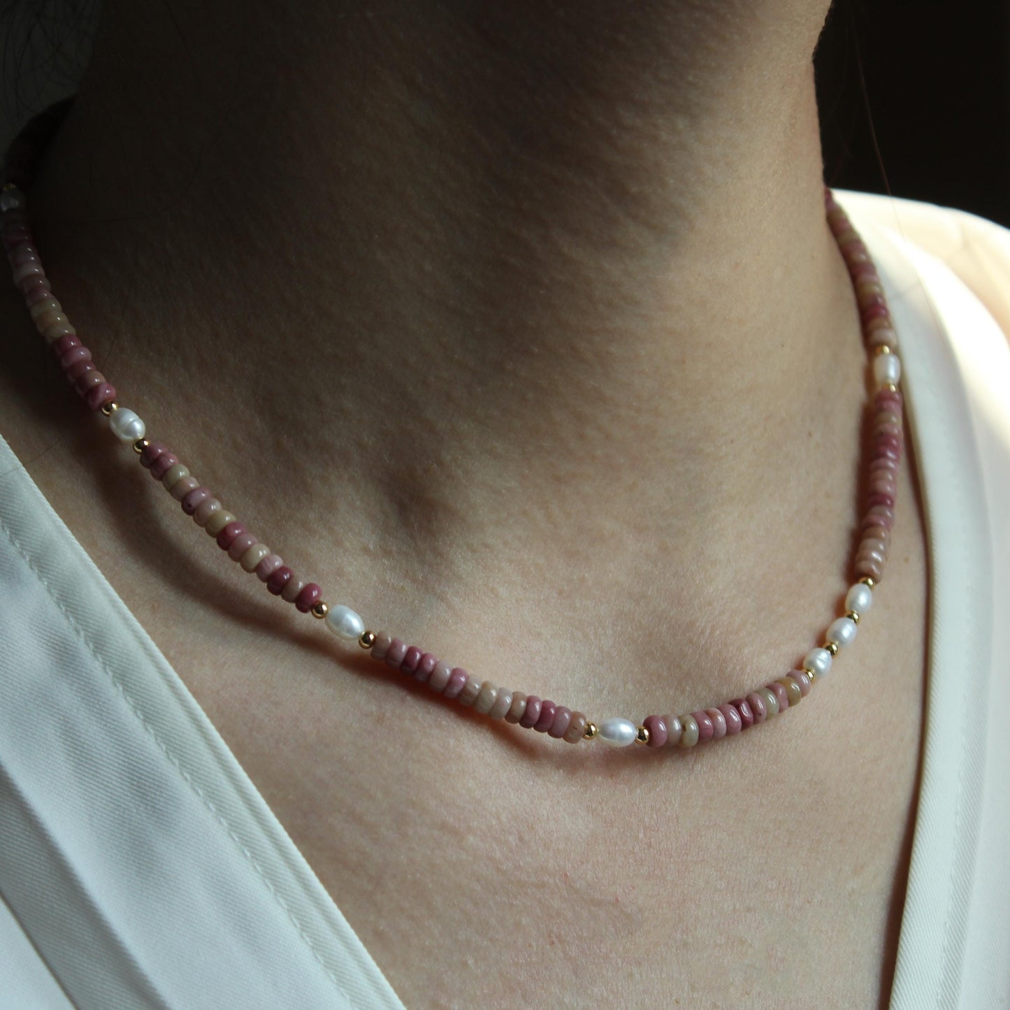 Pink necklace ,Pearl Necklace, Handmade Jewelry, Gift for Her,Choker,Aventurine Healing Necklace,Natural Raw Crystal Choker Necklace