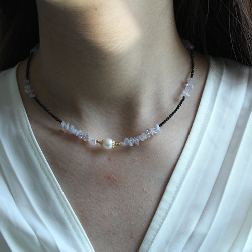 Natural Black Spinel Necklace , Black Spinel Jewelry,Amethyst Choker, Stone Beaded Necklace Purple Crystal Choker, Jewelry Birthstone  Gift