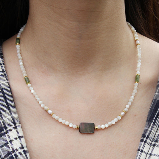Abalone Shell, Limpet Shell & Freshwater Pearl Necklace | Ocean-Inspired Natural Jewelry | Healing Shell Pendant for Her