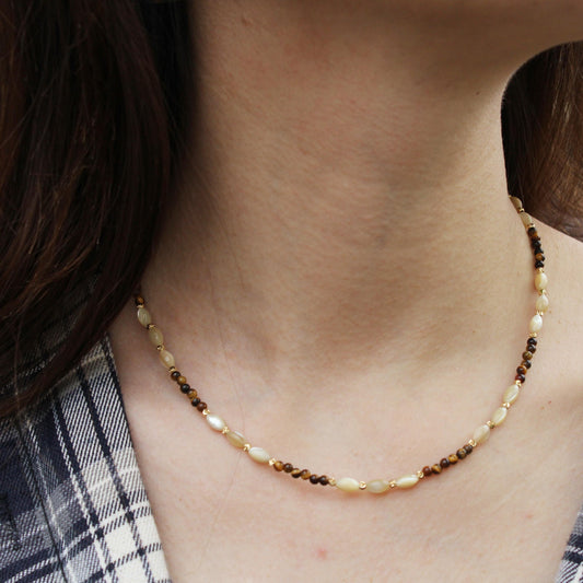 Limpet Shell Tiger Eye Necklace | Natural Shell and Gemstone Jewelry | Earth & Ocean Energy Healing Pendant | Boho Gift for Her