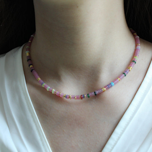 Multi Color Jade Necklace,Colorful Necklace,Colorful Jewelry，Minimalist Necklace, Gift for Her,Handmade Gemstone Jewelry,