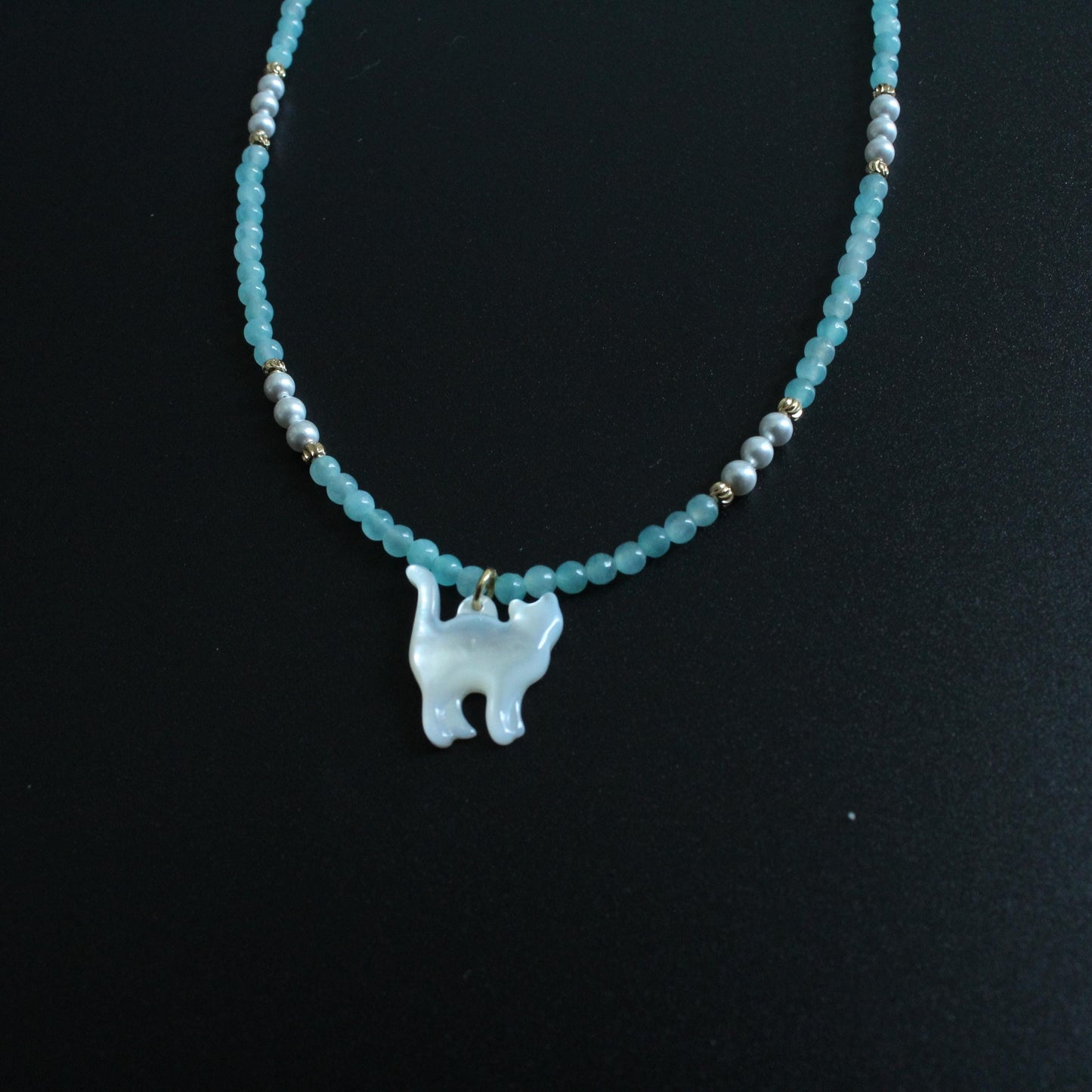 Cat pendant,Natural Blue Amazonite Smooth Oval Nugget Shape Gemstone Loose Beads,Minimalist Handmade Crystal Necklace,  Gift for Her