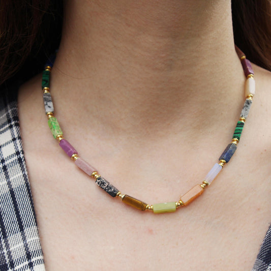 Raw Rainbow Crystal Necklace | Natural Aura Quartz Pendant | Iridescent Raw Gemstone Jewelry | Healing Stone Gift for Her
