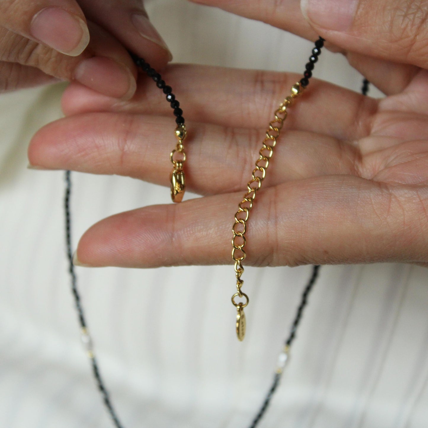 Black Beaded Necklace with Freshwater Pearl Pendant | Crystal and Gold Charm Choker | Handmade Dainty Necklace | Elegant Minimalist Jewelry